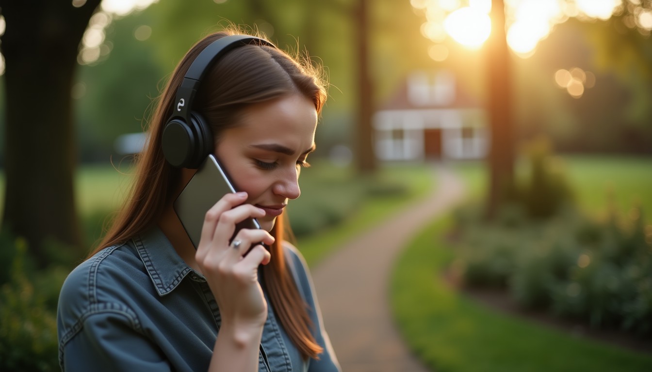 A person listening intently to a podcast