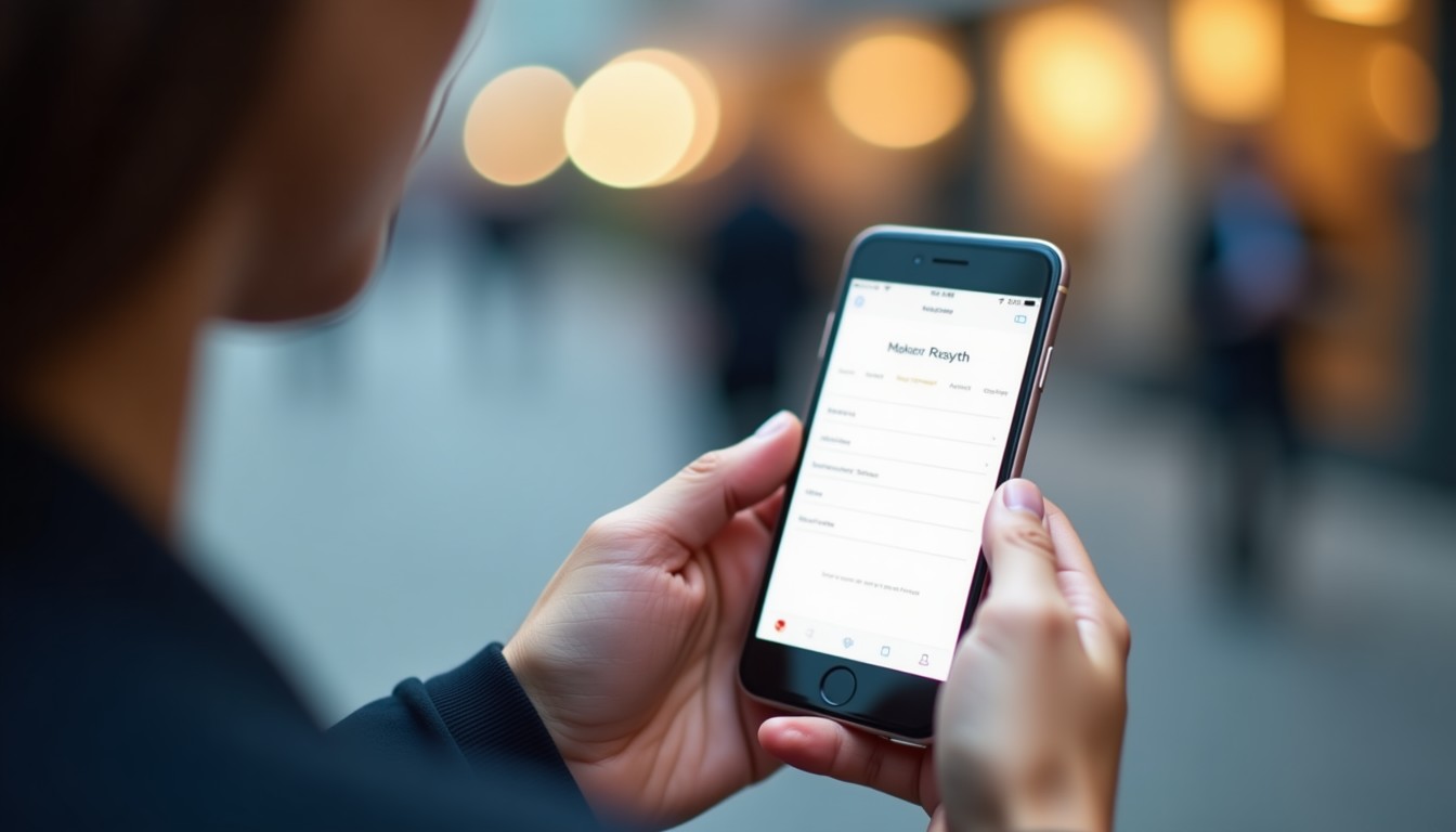 A person's hands holding a smartphone with a language learning app on the screen