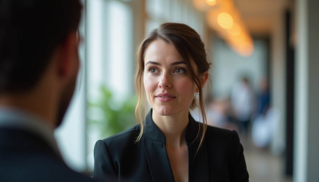 Two people engaged in conversation