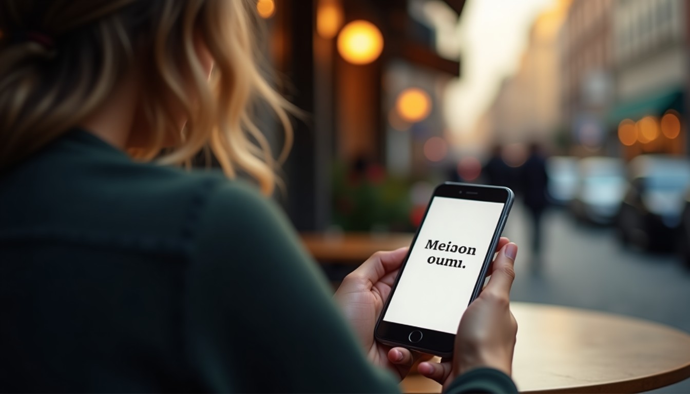 Person at a cafe looking at phone