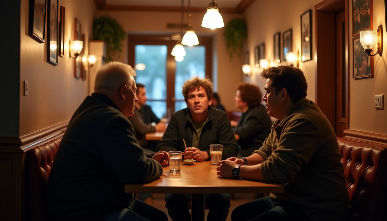 Small group discussion in a cafe