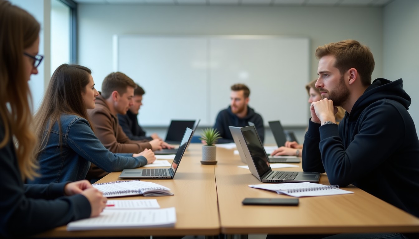 Adult students learning Dutch in a classroom
