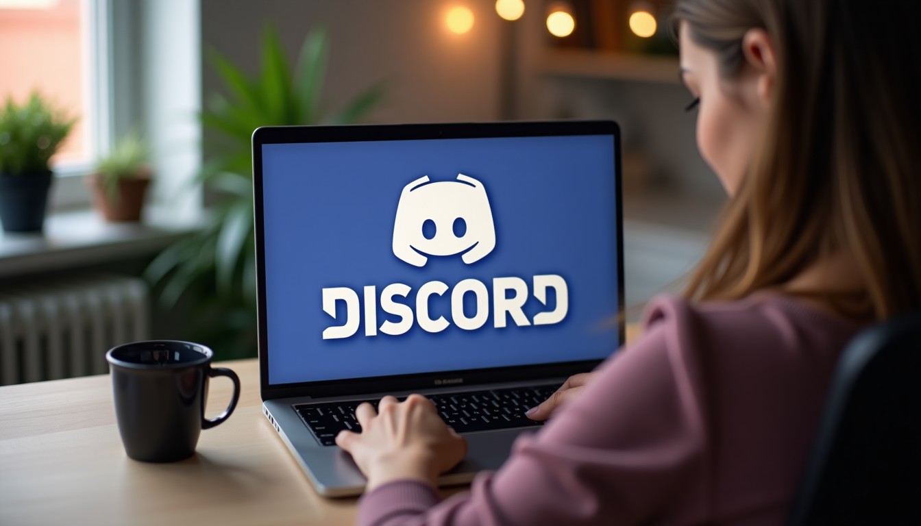 Person at desk with laptop open to Discord