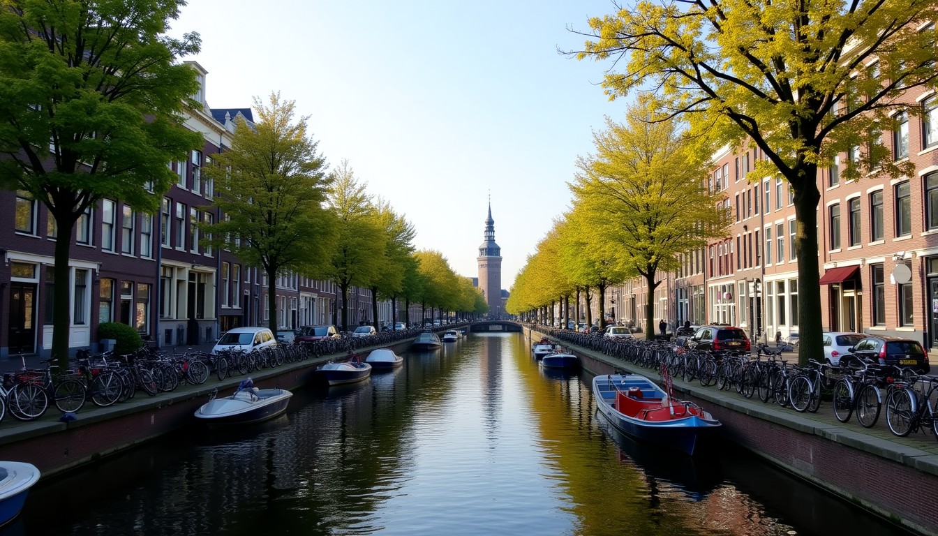 A picturesque Dutch cityscape with traditional architecture