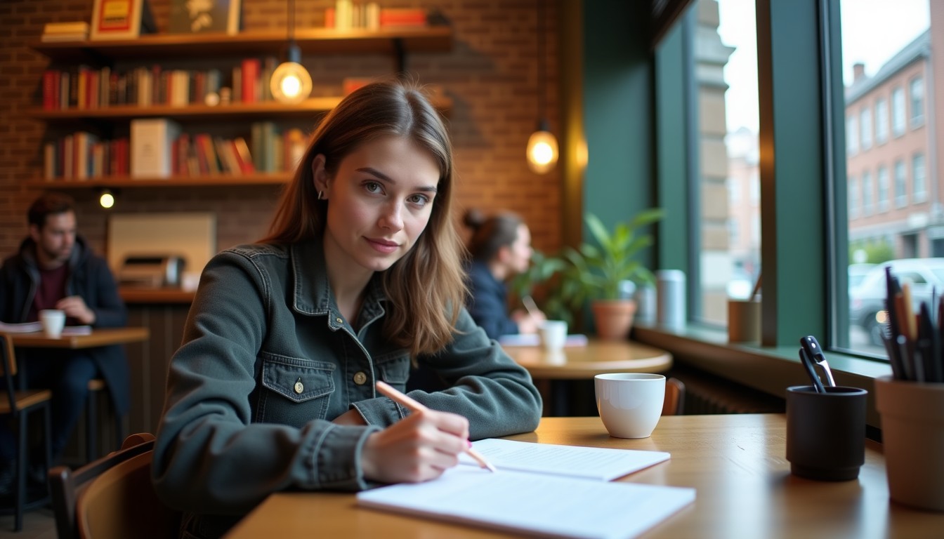 Student at a cafe