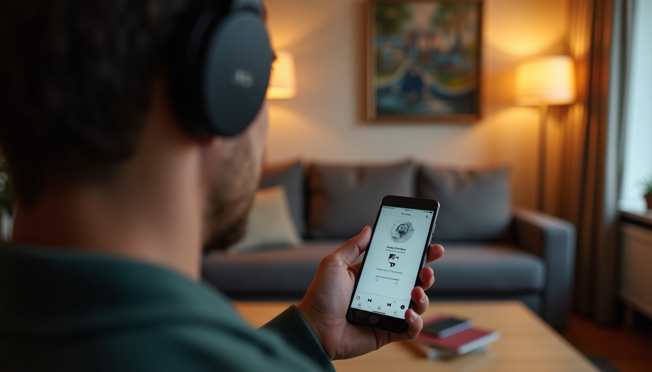 Someone listening to a podcast
