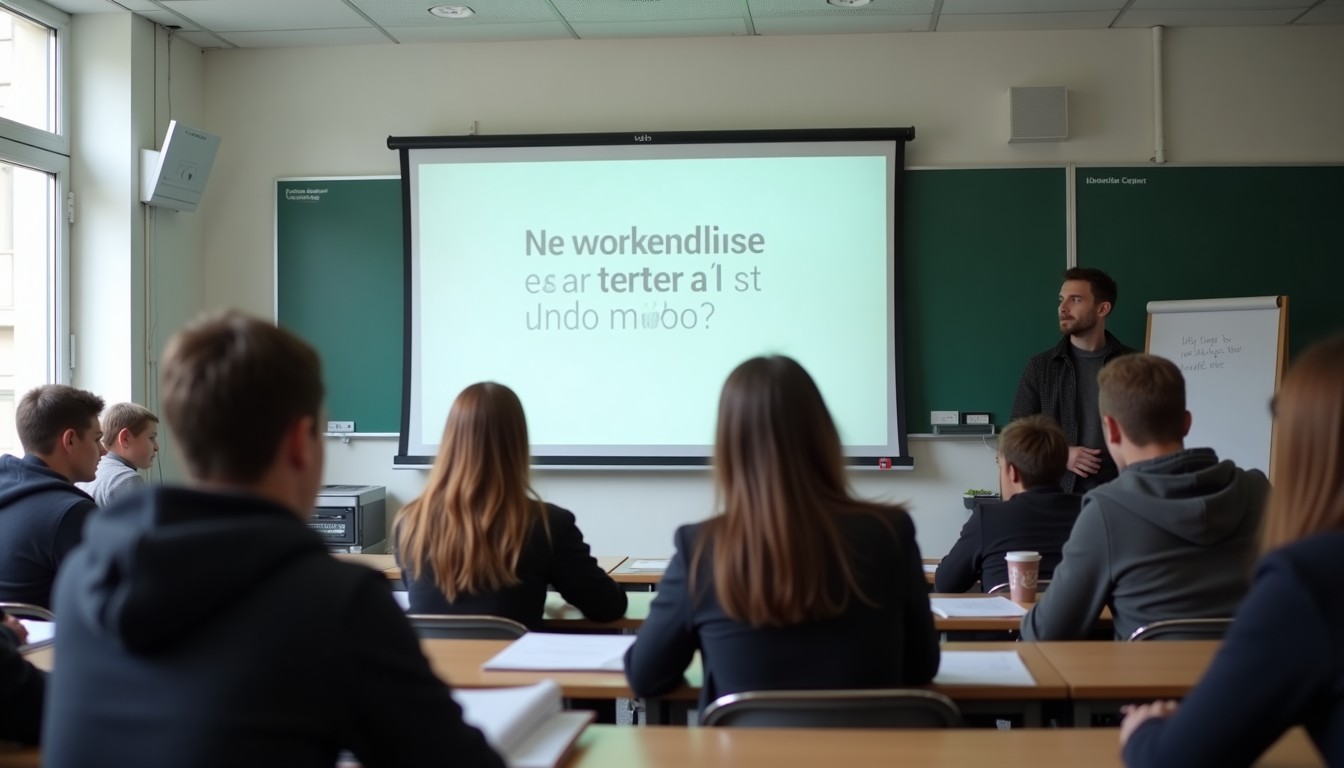 A shallow depth of field shot of students engaged in a Dutch language lesson