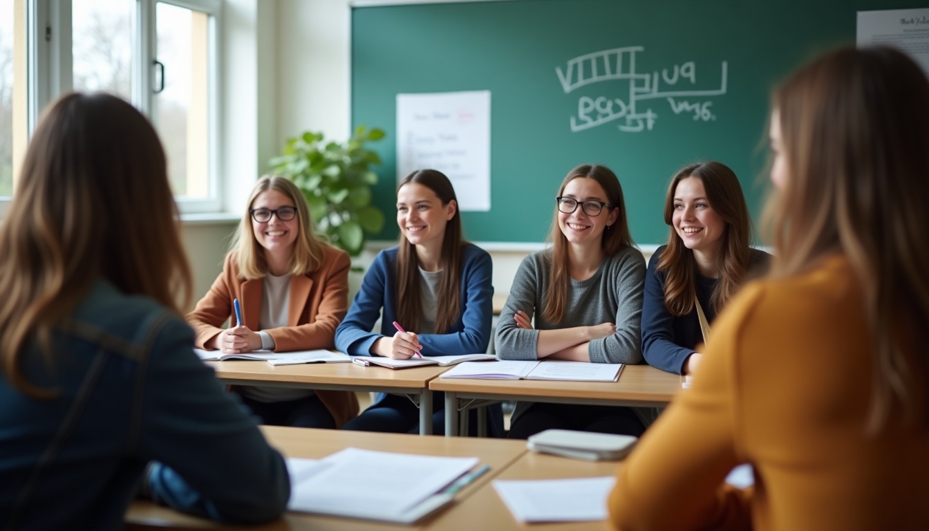 Students learning Dutch in a classroom