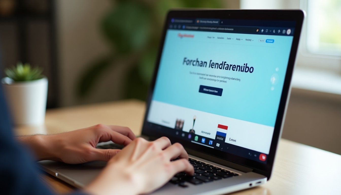 Person typing on laptop with language learning site