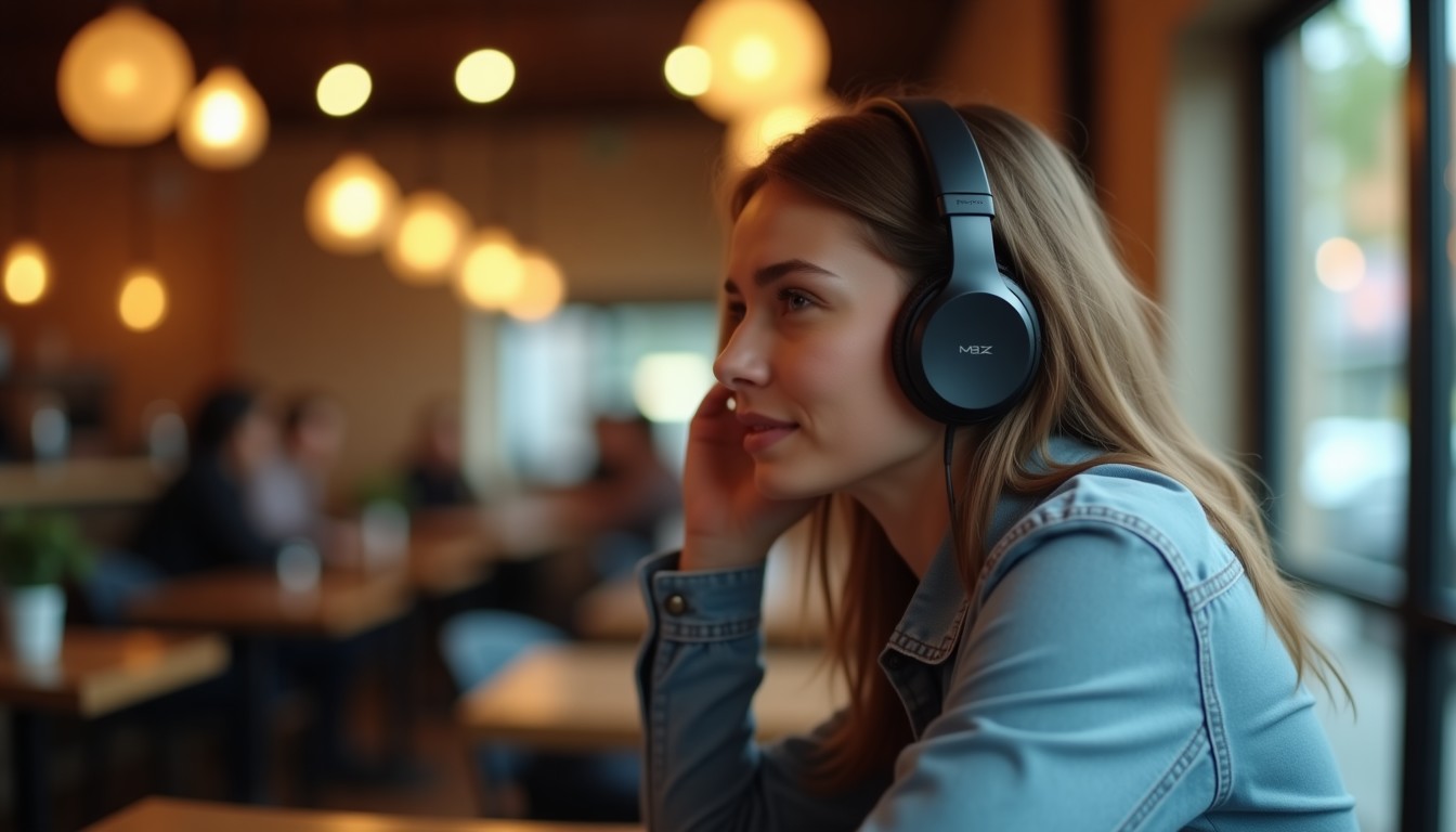 Person listening to audio on headphones