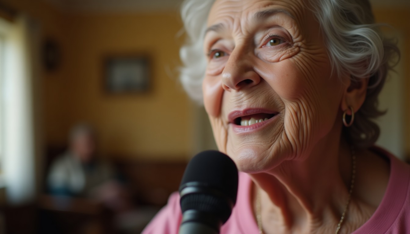 An elderly woman sharing her story.