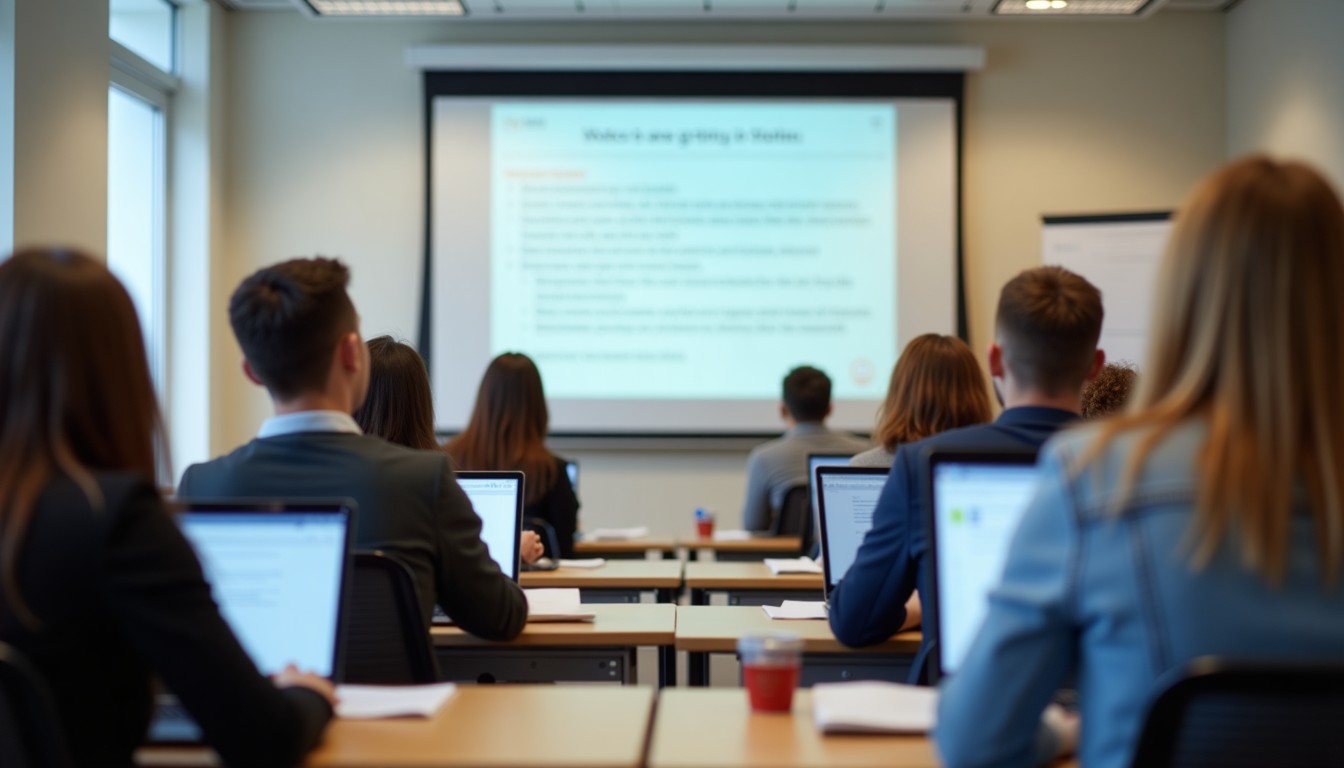 Students in a classroom using laptops