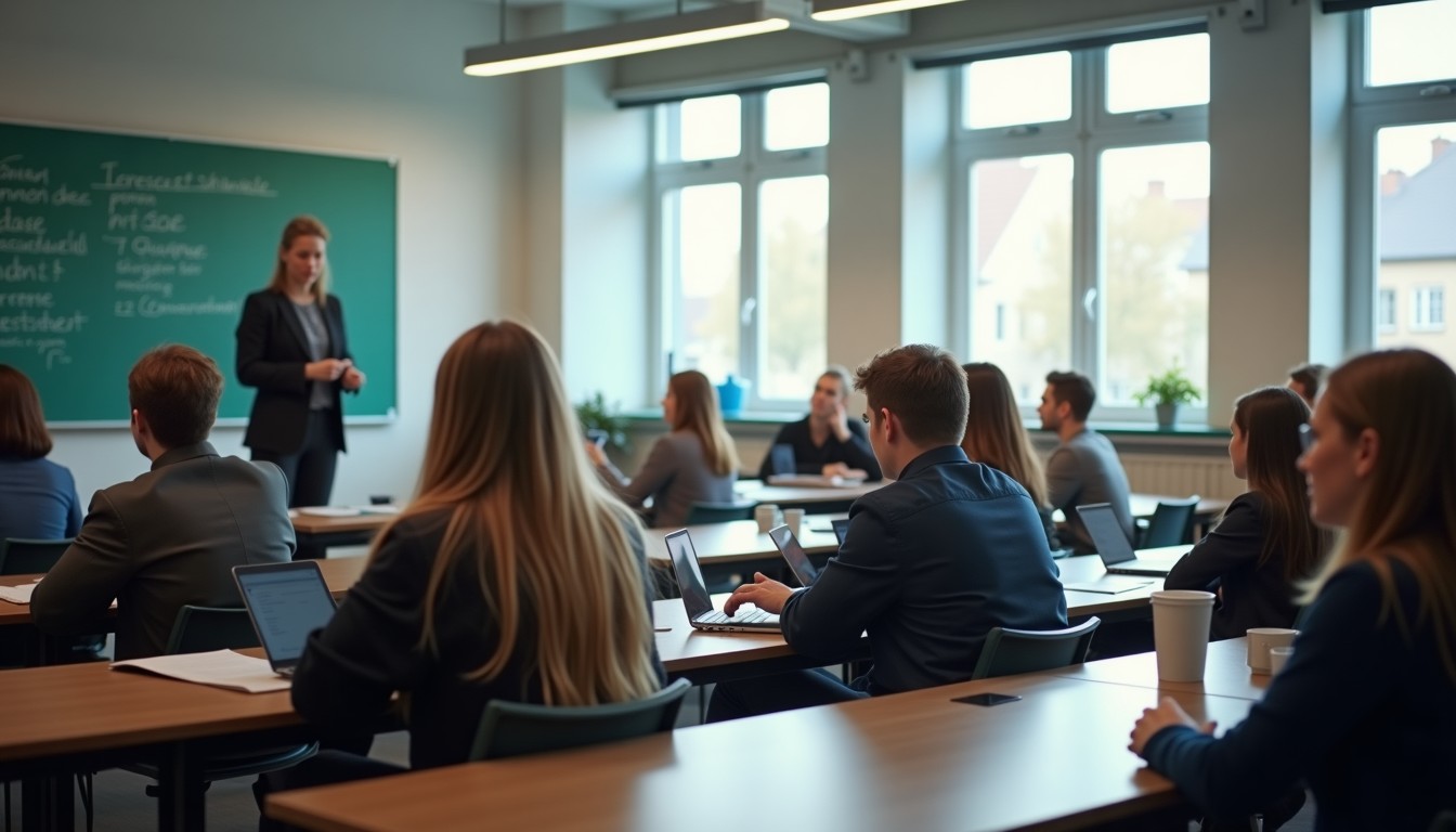 Students learning Dutch in a classroom