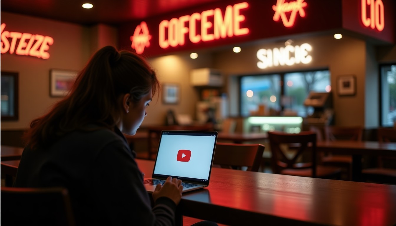 Someone watching a YouTube video at a cafe