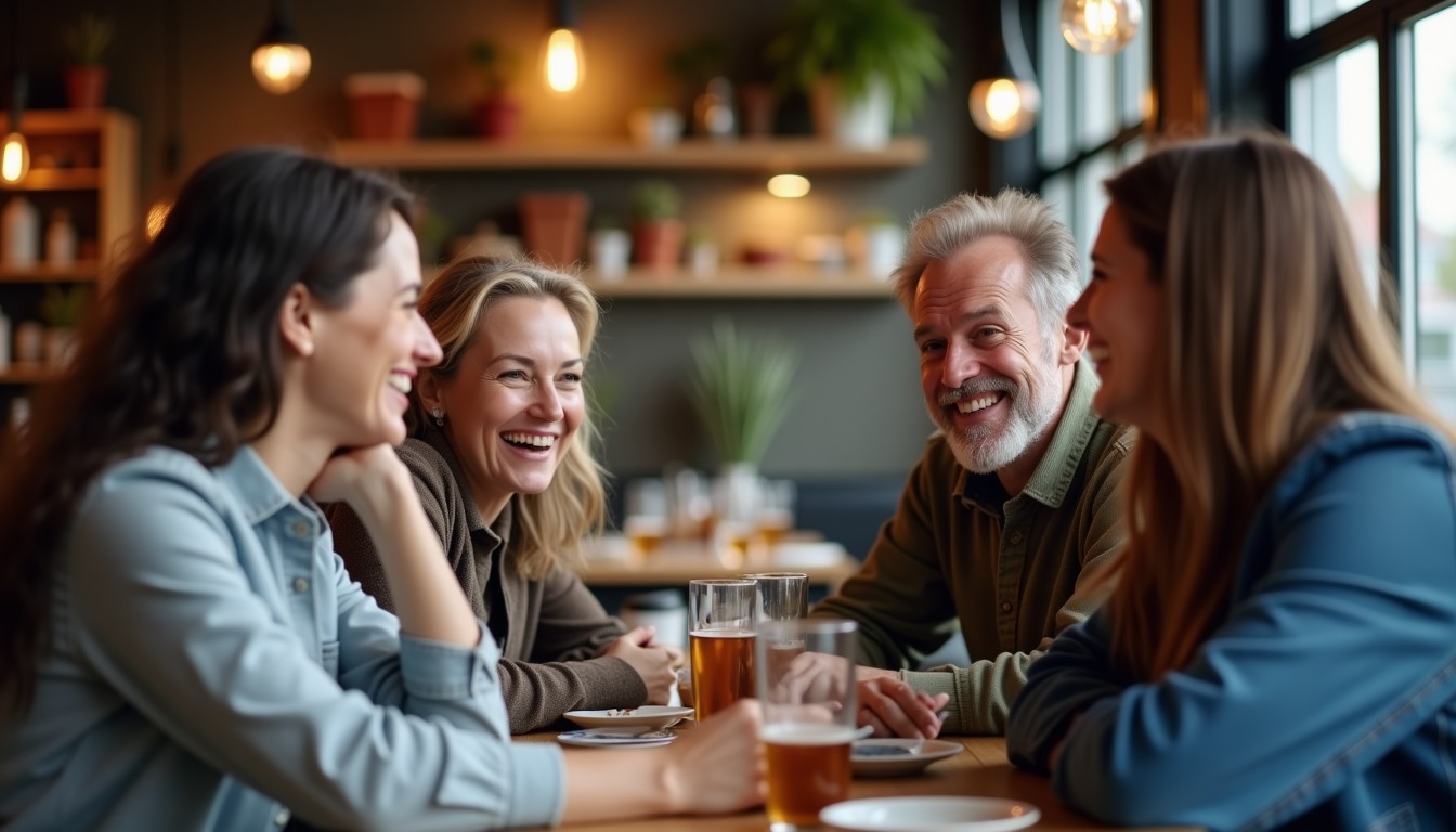 Friends chatting in a Dutch cafe