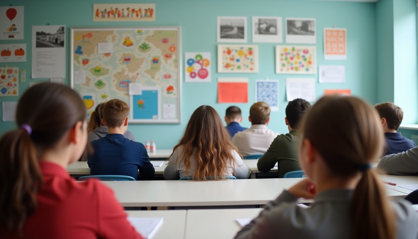 Students with language learning materials