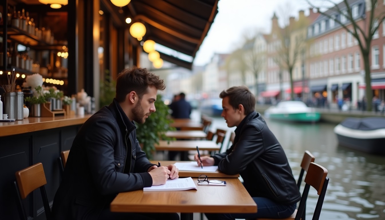 Student studying at a cafe