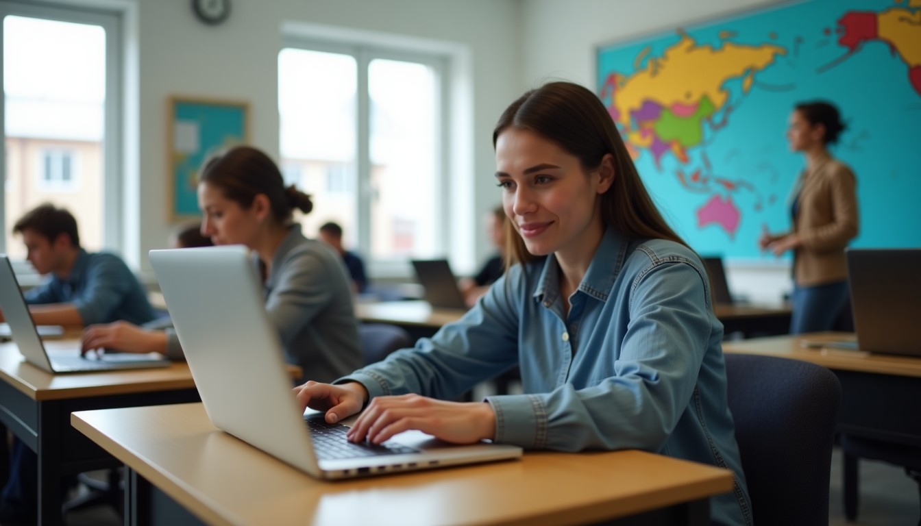Students learning Dutch in a classroom