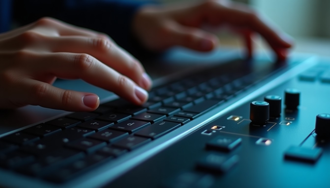 Person listening to audio on laptop