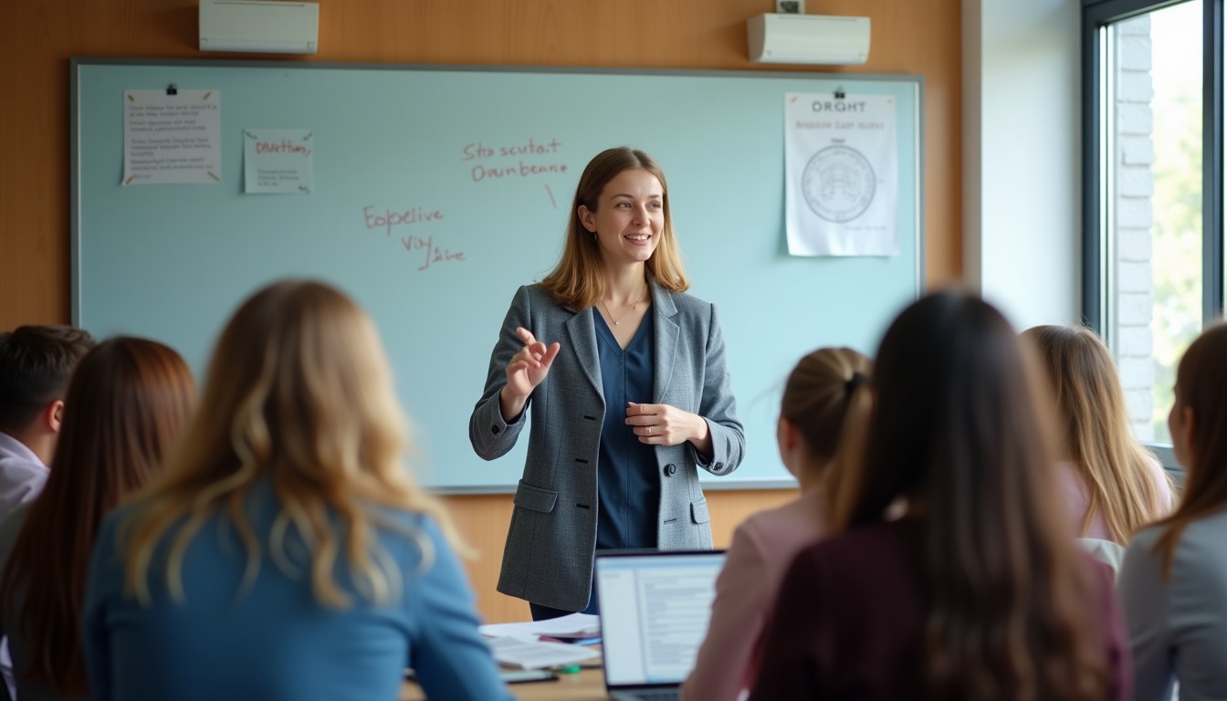 Classroom scene with students and teacher