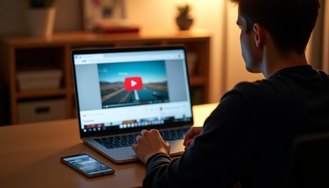 Person watching YouTube video at home