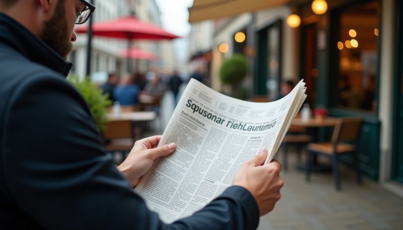 Person reading a Flemish newspaper in a cafe