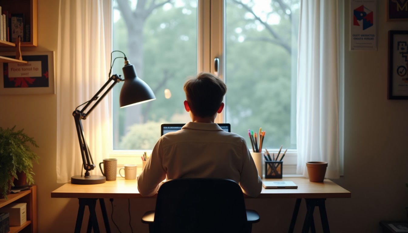 Person studying on laptop at home