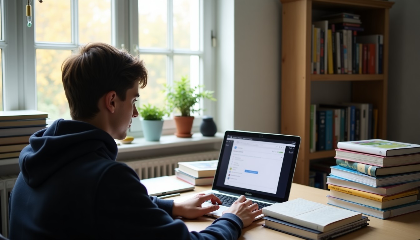 Student studying Dutch at home