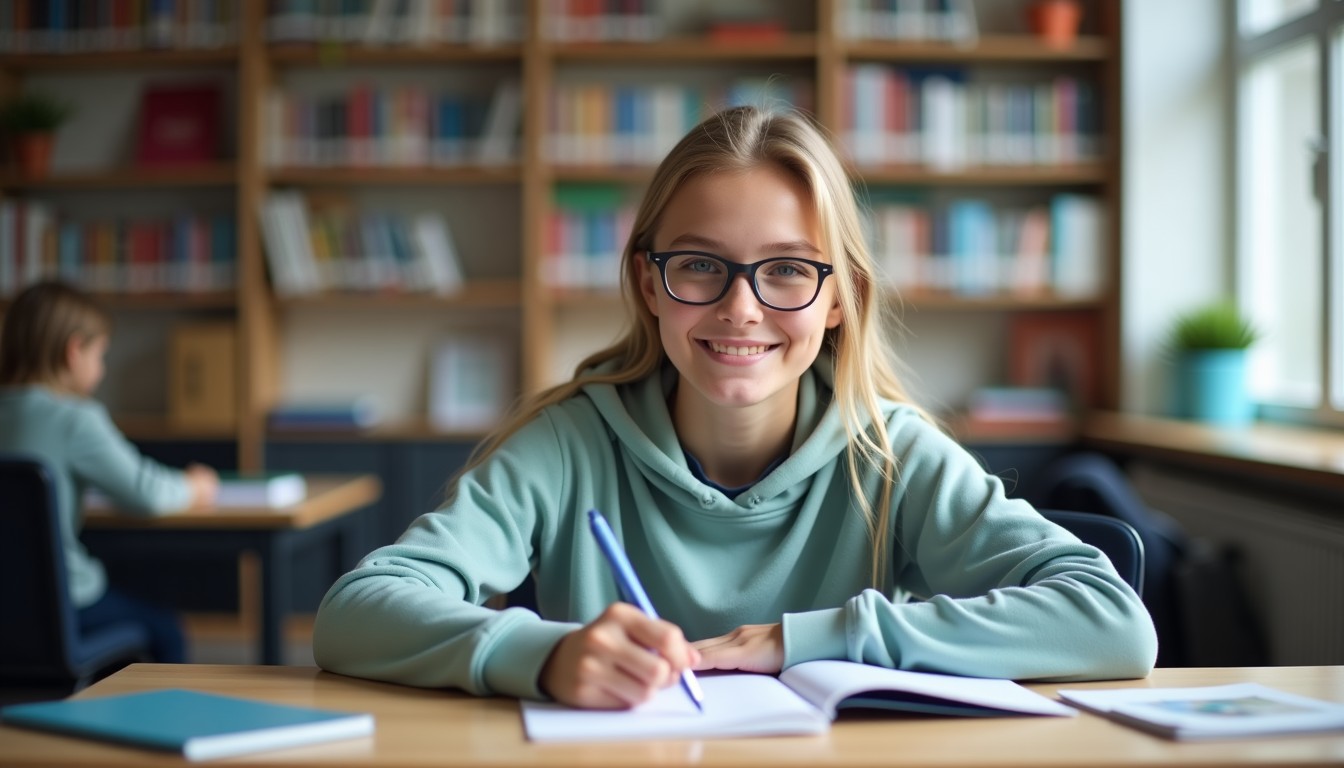 A student studying Dutch at a desk