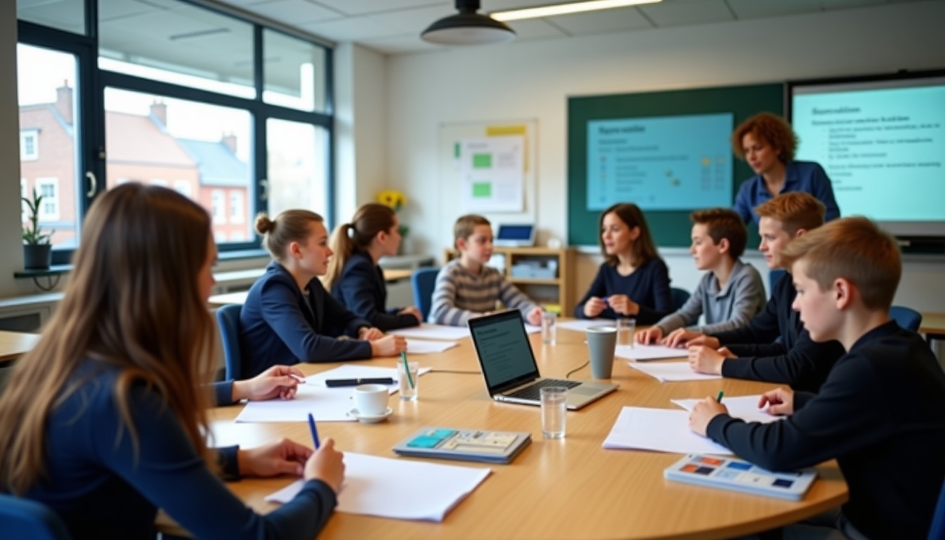 Students and teacher in a classroom