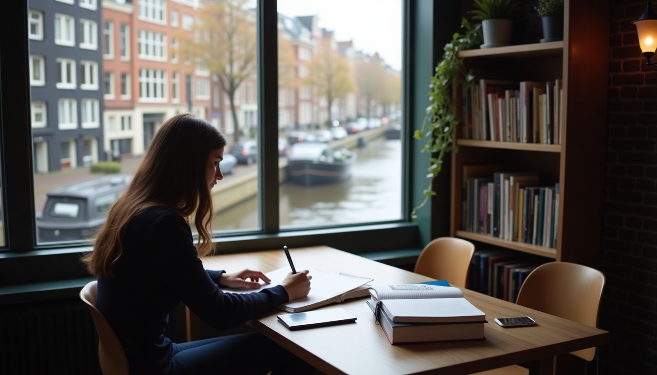 Person studying Dutch at a desk