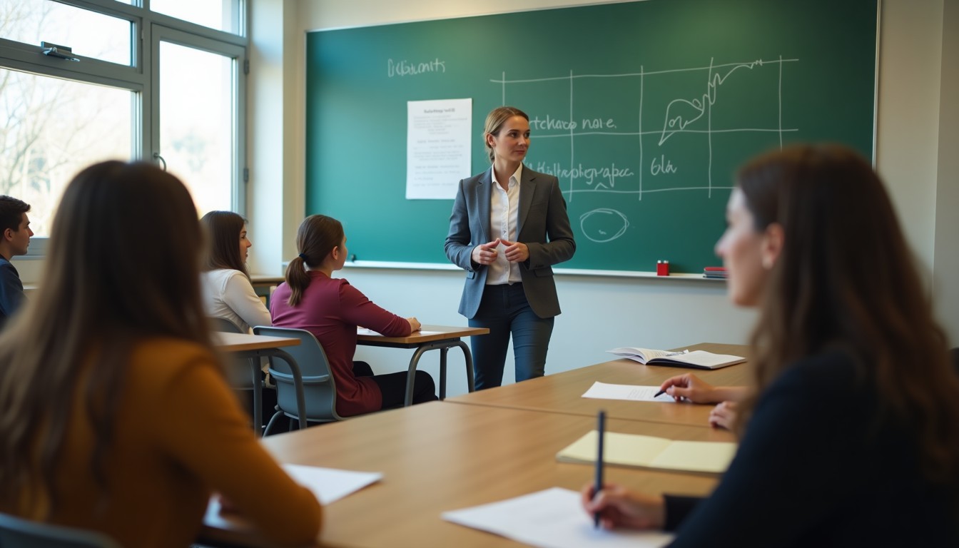 Classroom scene with students and teacher