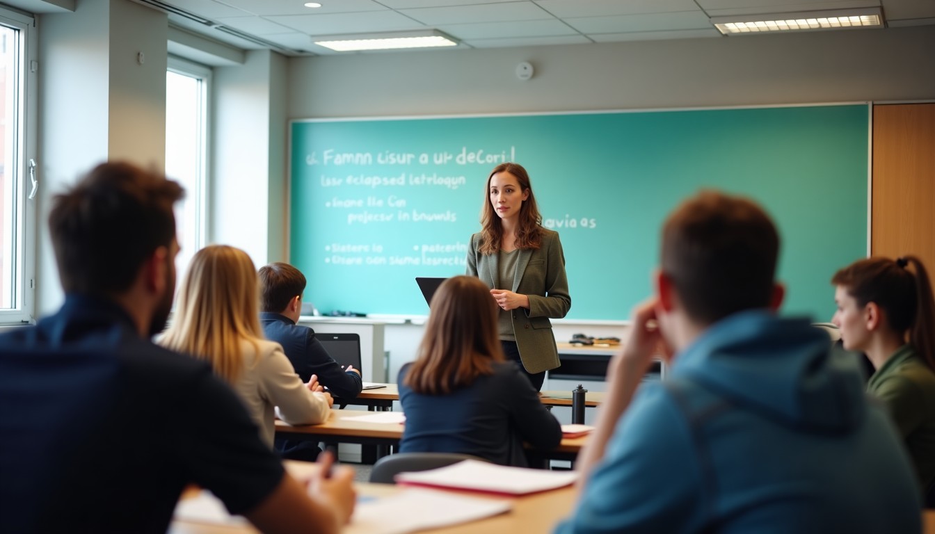 Students and teacher in a Dutch language classroom