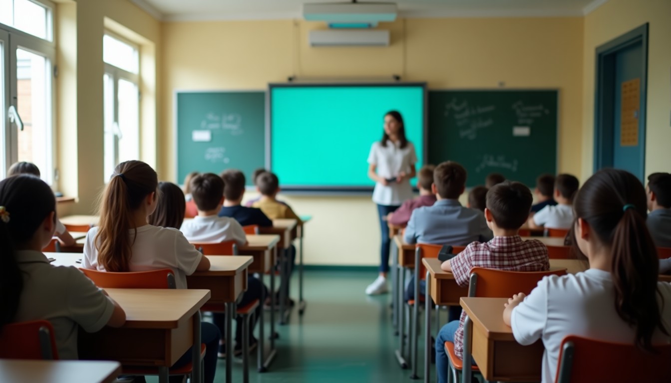 Students and teacher in a cozy classroom
