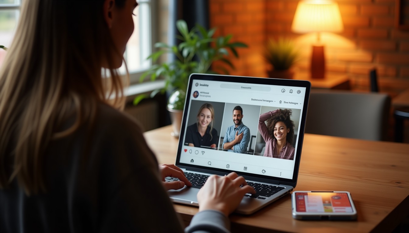 Laptop screen showing Instagram videos with Dutch language content