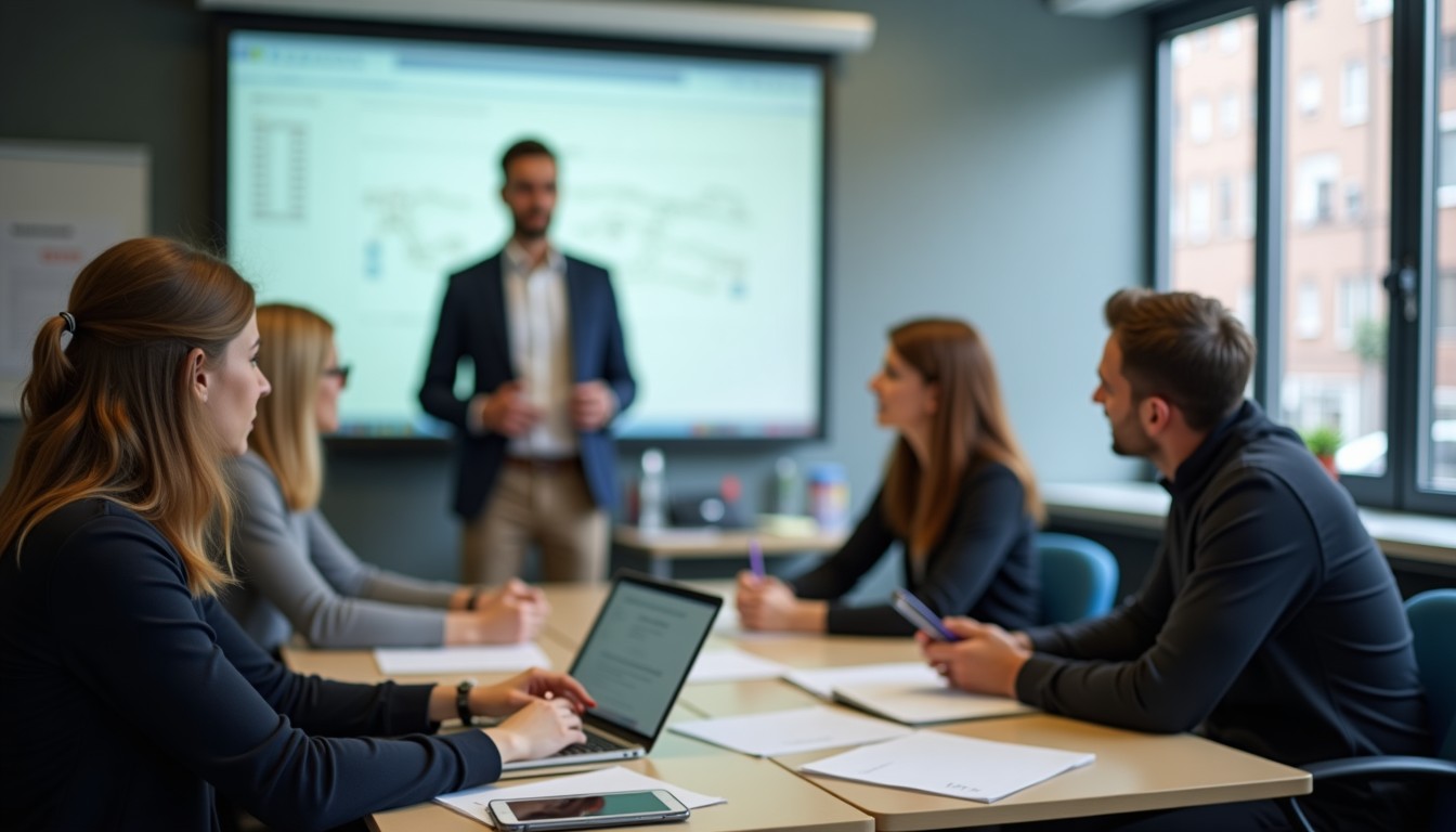 Students conversing in a classroom