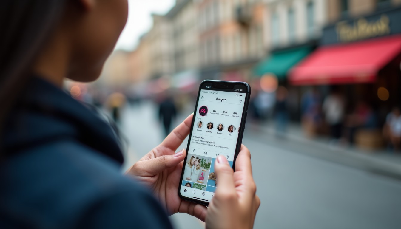 Person holding smartphone with TaalBoost Instagram page