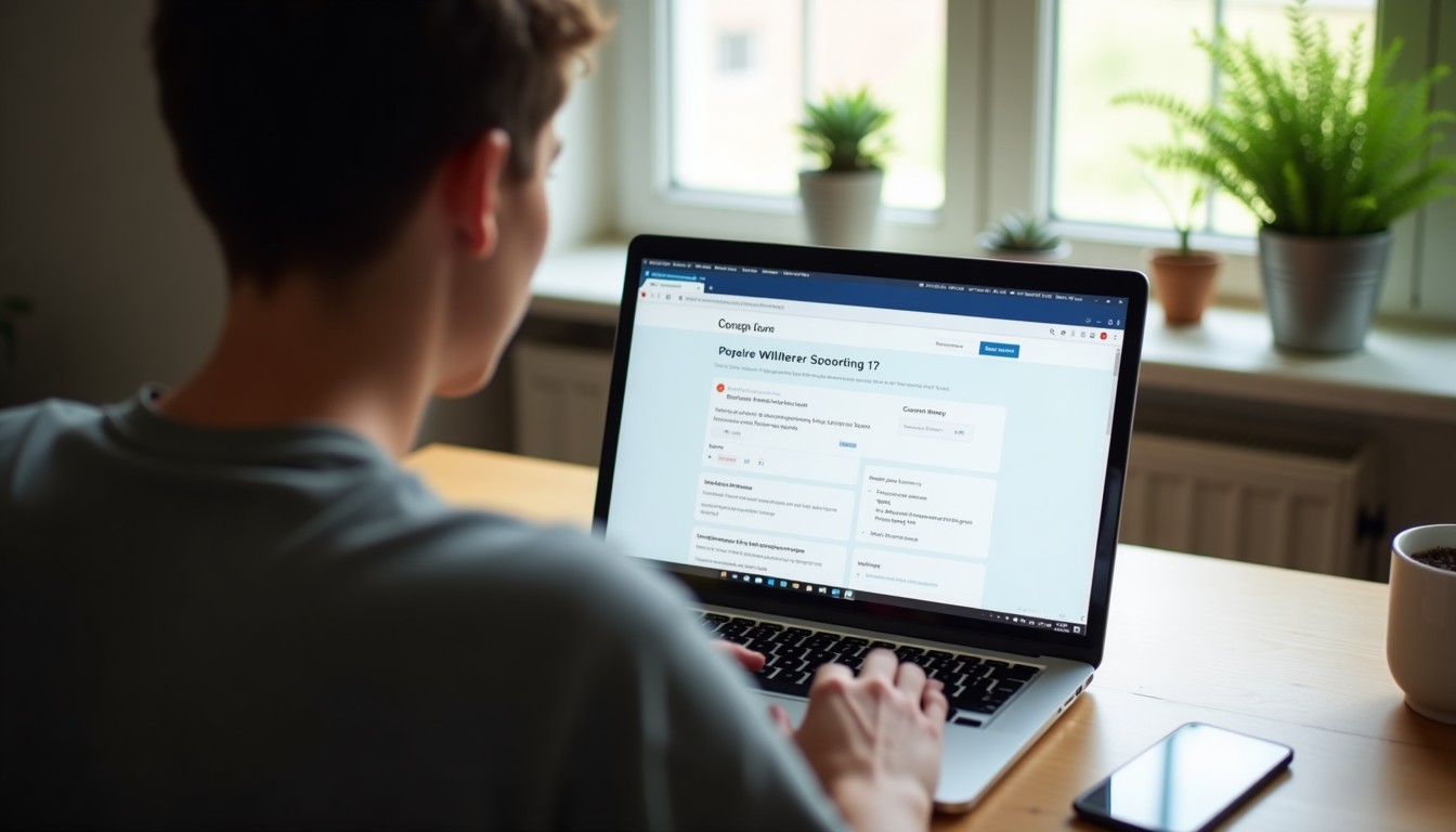 Person at home desk with laptop