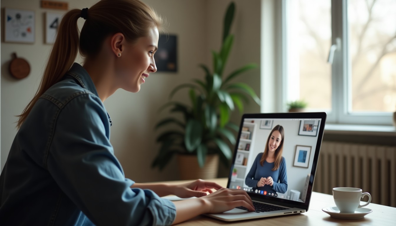 Person on a video call at home