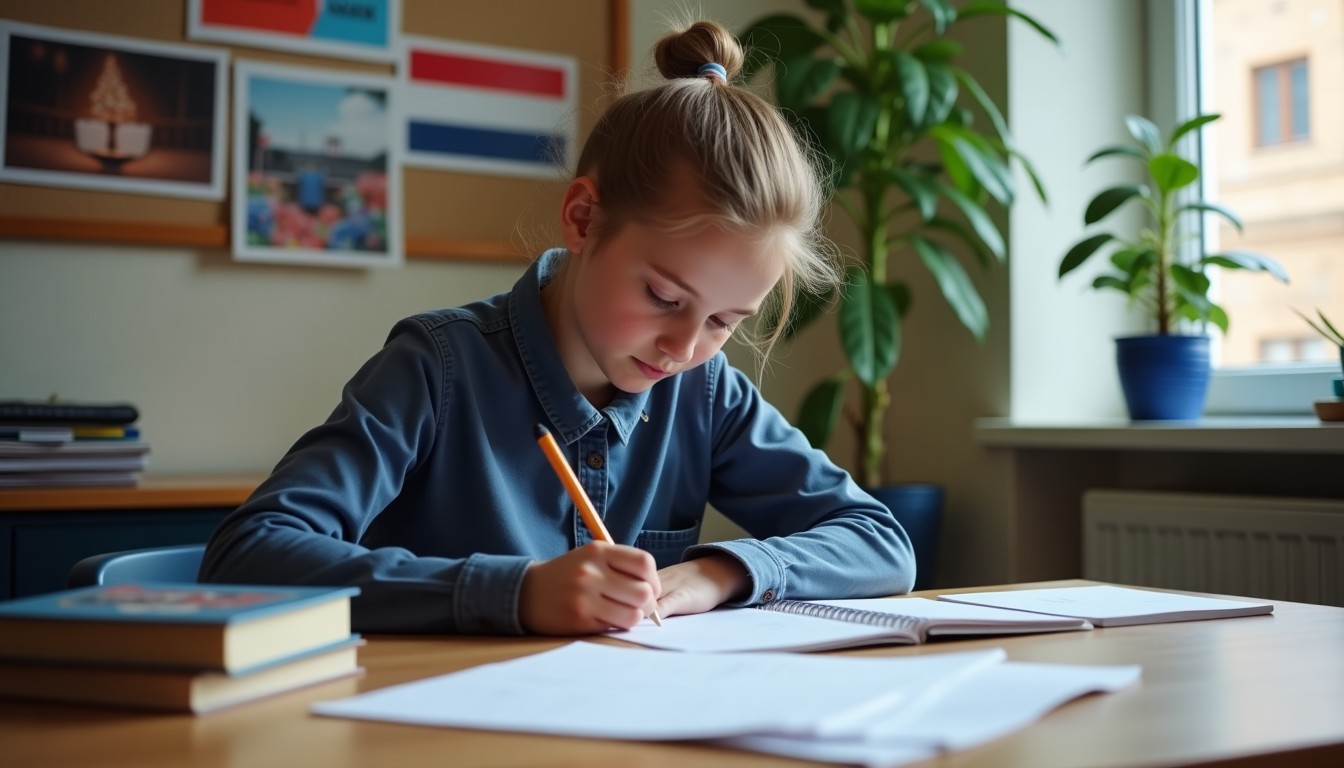 Student studying Dutch with heritage materials