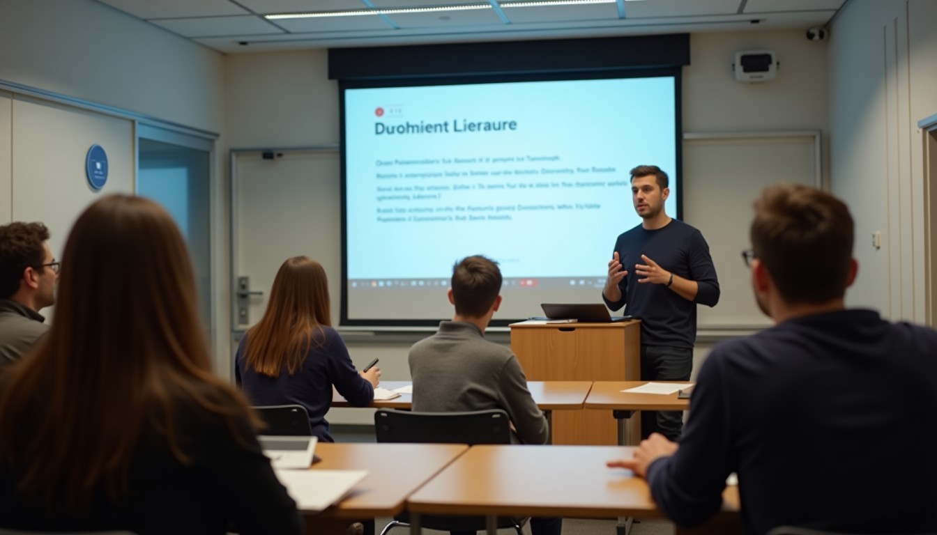 University students discussing Dutch literature