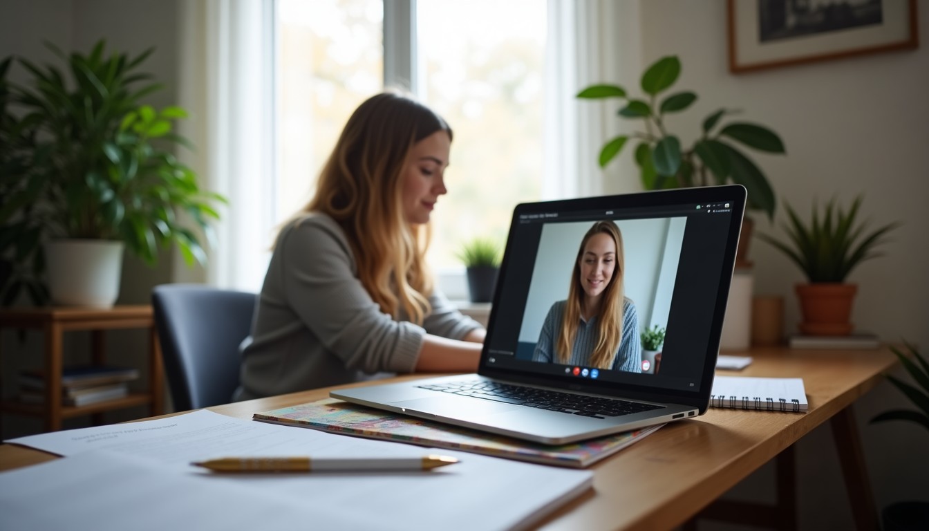 Student learning Dutch online