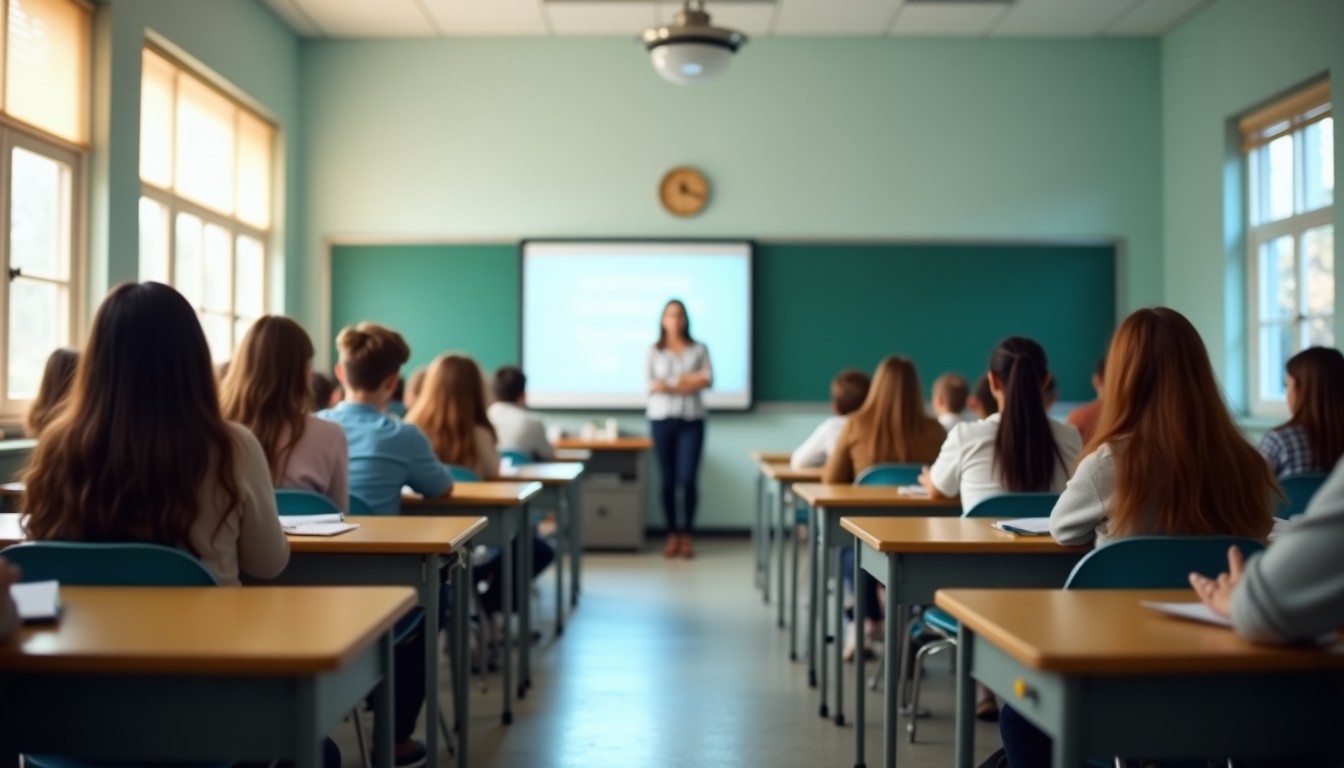 Students in a classroom with a teacher
