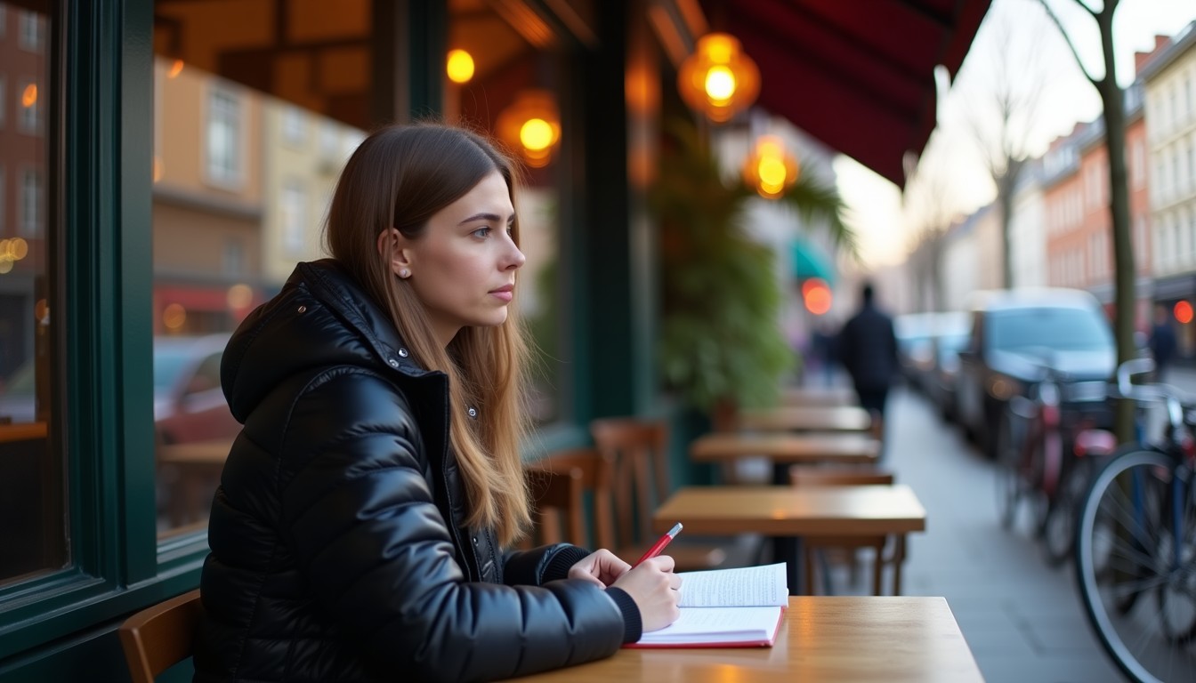 Student studying at a Brussels cafe