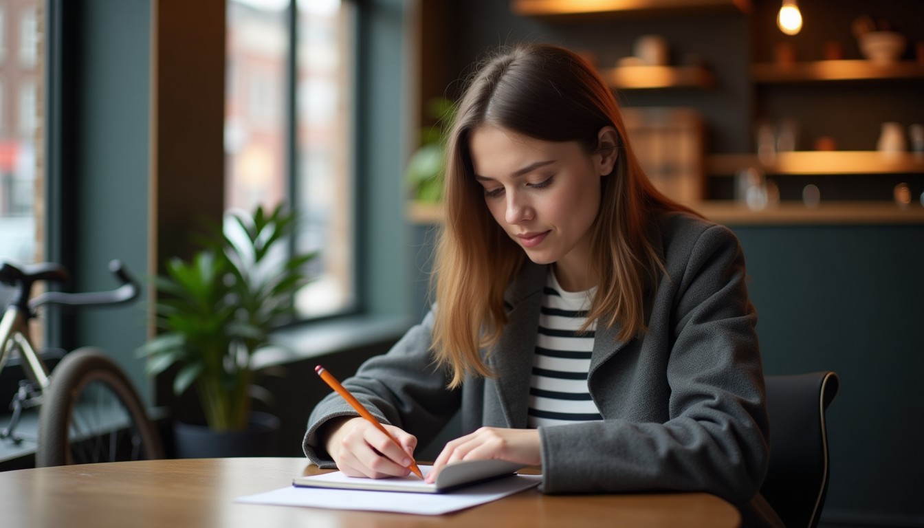 Student studying at a cafe